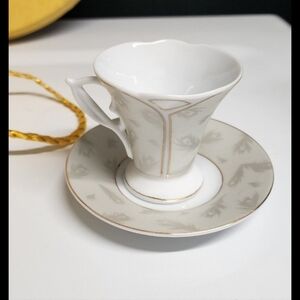 CC&T Classic Coffee And Tea Set 6 Cups Saucers Demitasse Boxed Feather Design